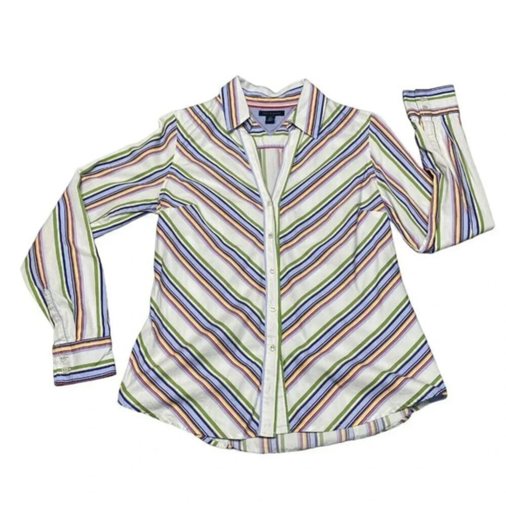 Tommy Hilfiger Women's Button Down Top Size Small Rainbow Striped Long Sleeve